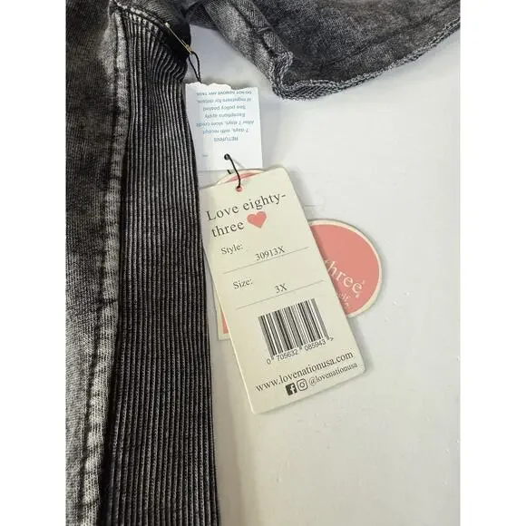 NWT Love 83 Acid Wash Crop Top Drawstring Shorts 3X Black Wash Set 2 Piece - Picture 4 of 7